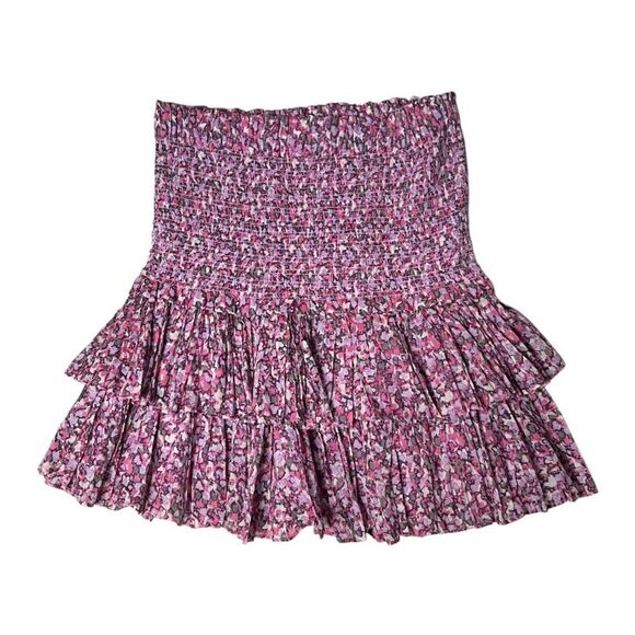 ISABEL MARANT ETOILE Pink Floral Skirt Naomi Smocked Tiered Cotton Size 38 NWT - Picture 4 of 9
